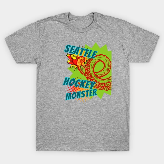Seattle Hockey Monster! Get KRAK 'EN!  Retro Pop Art Hockey Style T-Shirt by SwagOMart